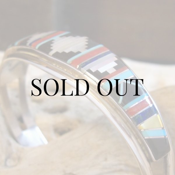 画像5: ズニ族：インレイ マルチストーン カフブレスレット (5)