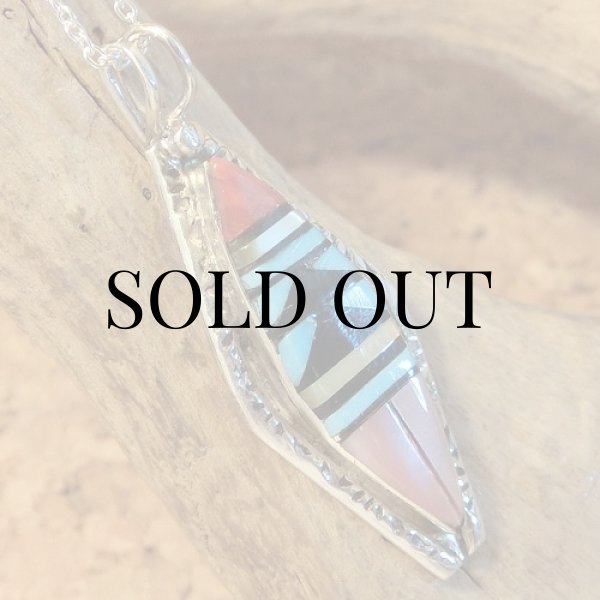 画像2: ズニ族:ロゼンジ型 マルチインレイ ペンダント (2)