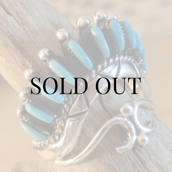 画像3: ズニ族：ターコイズ ニードルポイント リング 11号 (3)