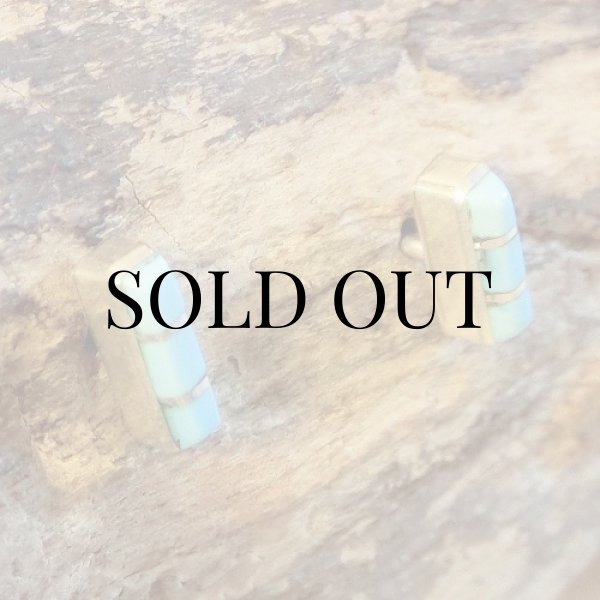 画像2: ズニ族：ターコイズの長方形インレイ ピアス (2)