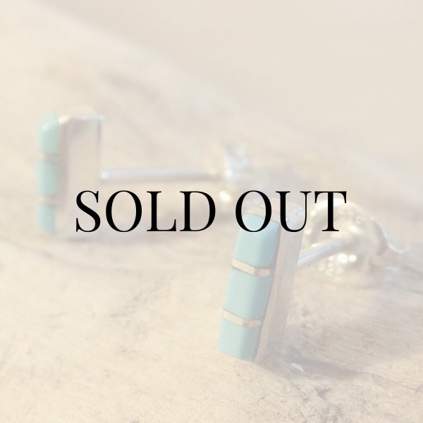 画像5: ズニ族：ターコイズの長方形インレイ ピアス (5)