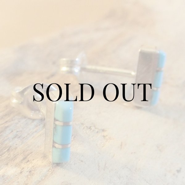 画像4: ズニ族：ターコイズの長方形インレイ ピアス (4)