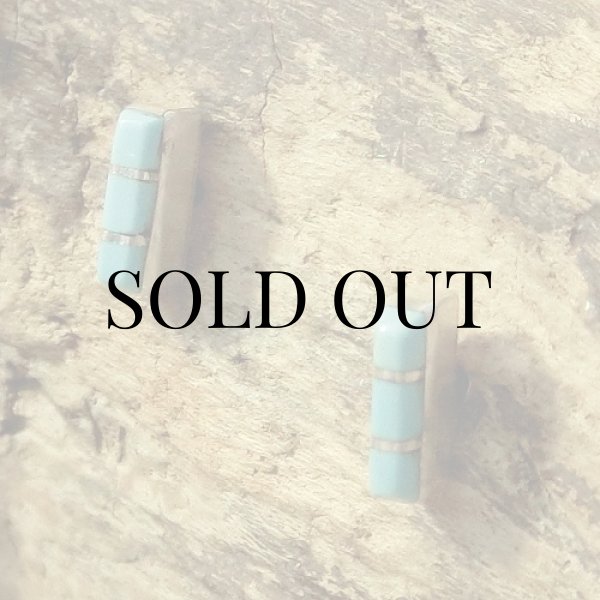 画像3: ズニ族：ターコイズの長方形インレイ ピアス (3)