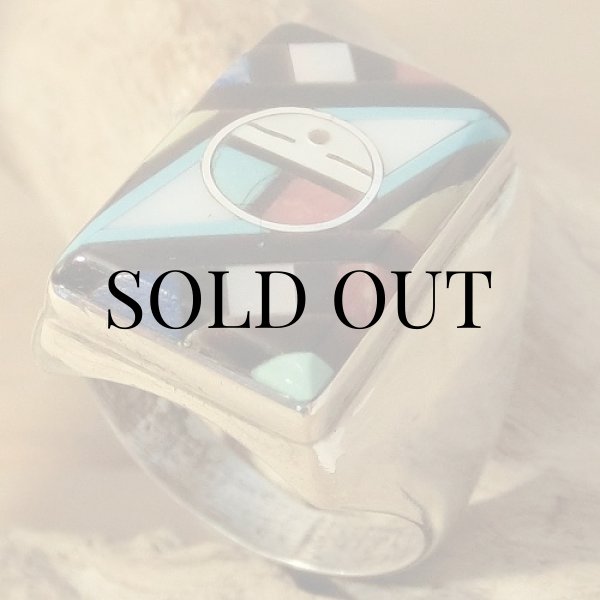 画像4: ズニ族：インレイ サンフェイス デザイン リング 22号 (4)