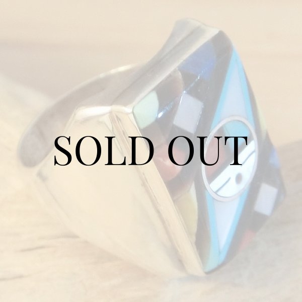 画像5: ズニ族：インレイ サンフェイス デザイン リング 22号 (5)