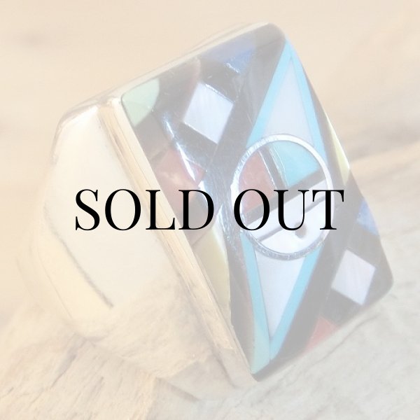 画像3: ズニ族：インレイ サンフェイス デザイン リング 22号 (3)