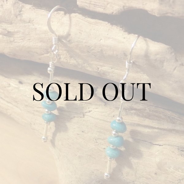 画像3: ナバホ族:リキッドシルバー ターコイズ付き ピアス (3)