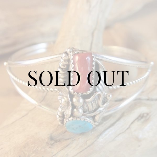 画像3: ナバホ族：ターコイズ&コーラル付き カフブレスレット (3)