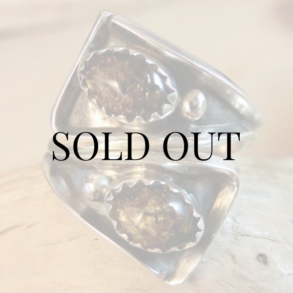 画像2: ナバホ族：アンバー（琥珀）付き フリーサイズリング (2)