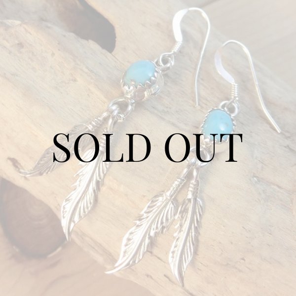 画像4: ナバホ族：ターコイズ付きシルバーフェザー ピアス (4)