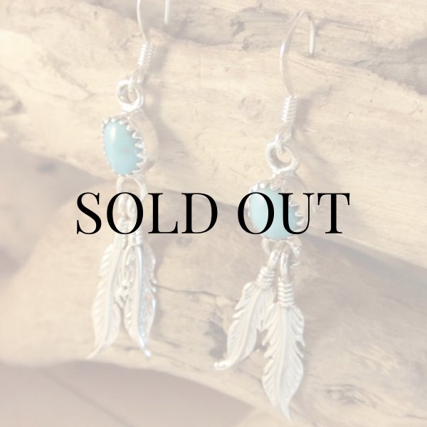 画像3: ナバホ族：ターコイズ付きシルバーフェザー ピアス (3)