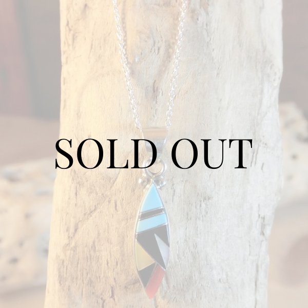 画像4: ズニ族：キャットアイ型 マルチインレイ ペンダント (4)