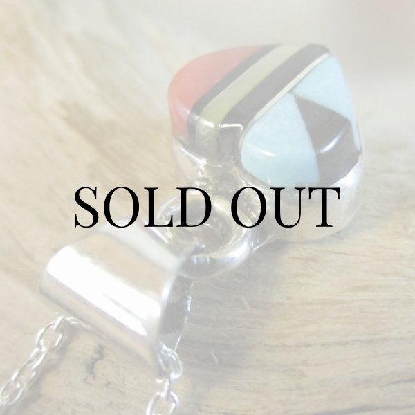 画像4: ズニ族:ハート型 マルチインレイ ペンダント (4)