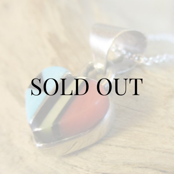 画像6: ズニ族:ハート型 マルチインレイ ペンダント (6)