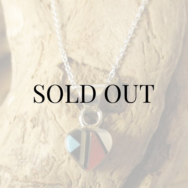 画像8: ズニ族：ハート型 マルチインレイ ペンダント (8)