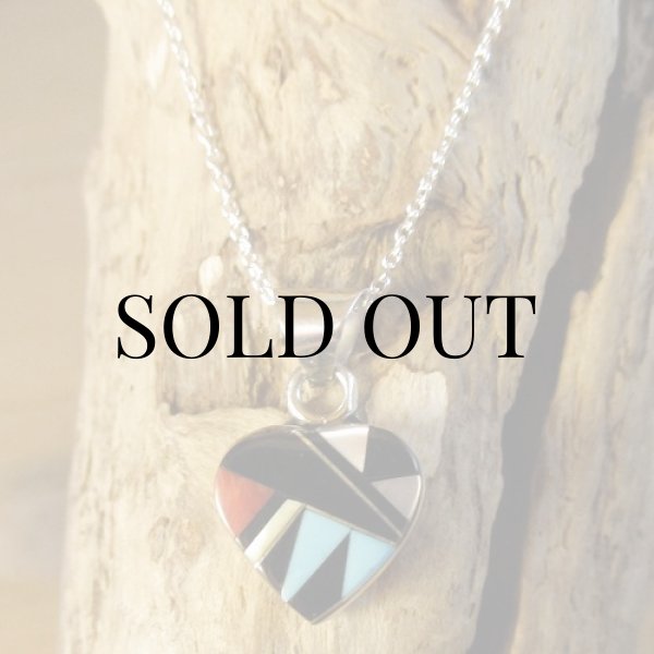 画像8: ズニ族：ハート型 マルチインレイ ペンダント (8)