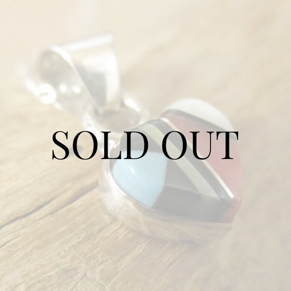 画像7: ズニ族：ハート型 マルチインレイ ペンダント (7)