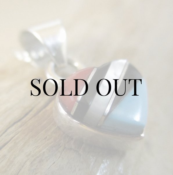 画像7: ズニ族：ハート型 マルチインレイ ペンダント (7)