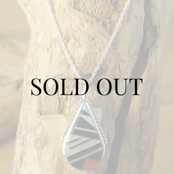 画像8: ズニ族：ティアドロップ型 マルチインレイ ペンダント (8)