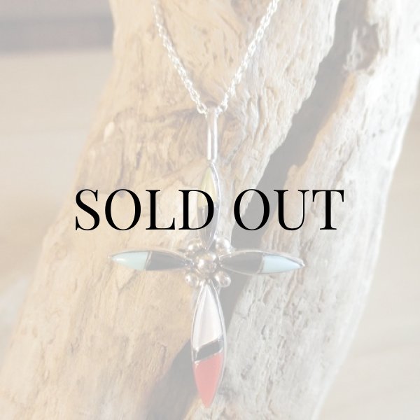 画像8: ズニ族：クロスデザイン マルチインレイ ペンダント (8)