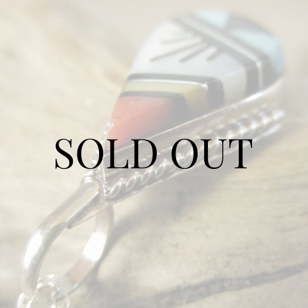 画像4: ズニ族：ティアドロップ型 マルチインレイ ペンダント (4)