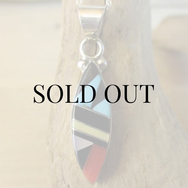 画像2: ズニ族：キャットアイ型 マルチインレイ ペンダント (2)