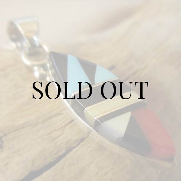 画像7: ズニ族：キャットアイ型 マルチインレイ ペンダント (7)