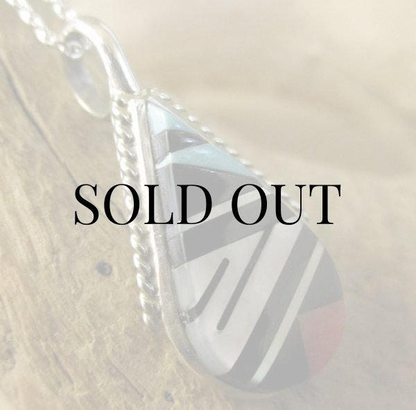 画像3: ズニ族：ティアドロップ型 マルチインレイ ペンダント (3)