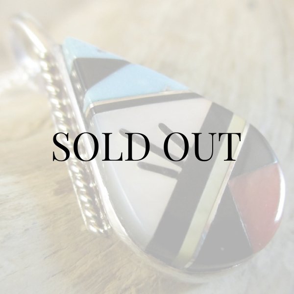 画像7: ズニ族：ティアドロップ型 マルチインレイ ペンダント (7)