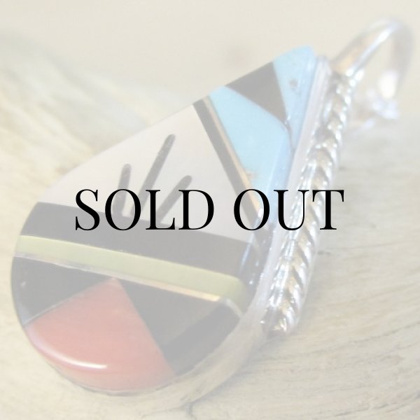 画像6: ズニ族：ティアドロップ型 マルチインレイ ペンダント (6)