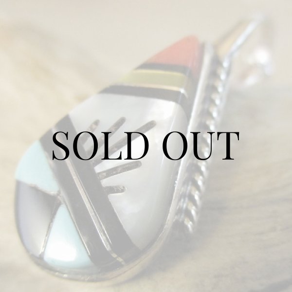 画像6: ズニ族：ティアドロップ型 マルチインレイ ペンダント (6)