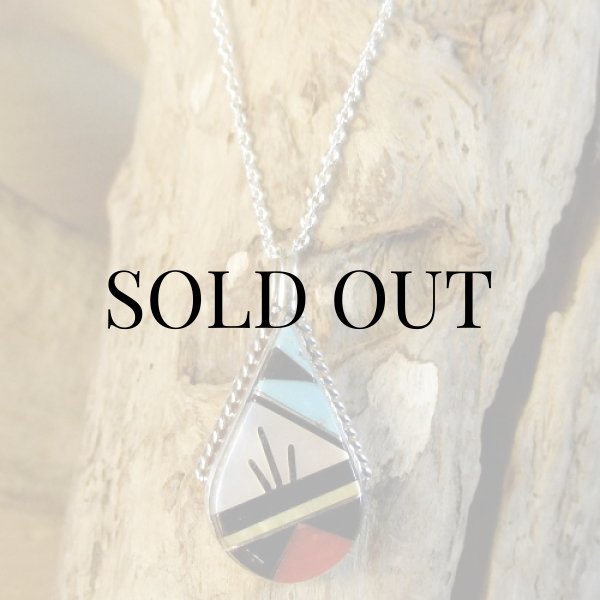 画像8: ズニ族：ティアドロップ型 マルチインレイ ペンダント (8)