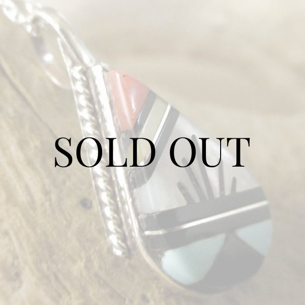 画像3: ズニ族：ティアドロップ型 マルチインレイ ペンダント (3)