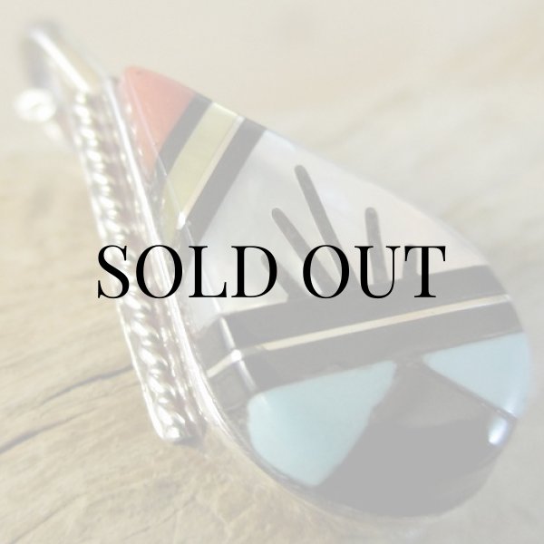 画像7: ズニ族：ティアドロップ型 マルチインレイ ペンダント (7)