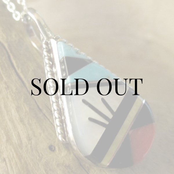 画像3: ズニ族：ティアドロップ型 マルチインレイ ペンダント (3)