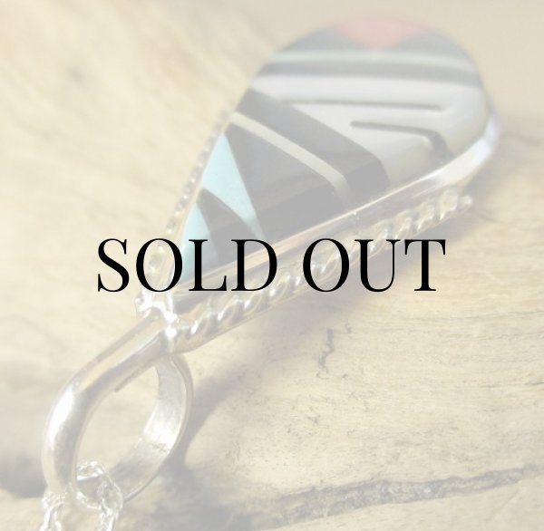 画像4: ズニ族：ティアドロップ型 マルチインレイ ペンダント (4)