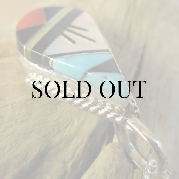 画像5: ズニ族：ティアドロップ型 マルチインレイ ペンダント (5)