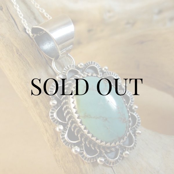 画像3: ナバホ族：John Delvin グリーンターコイズ ペンダント (3)