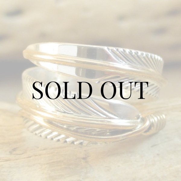 画像2: ナバホ族：Harvey Mace イーグルフェザー12KGF フリーサイズリング (2)