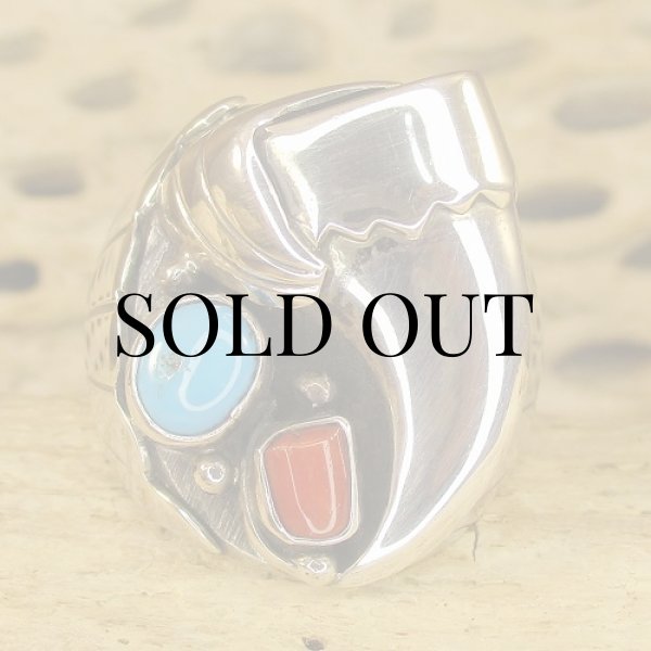 画像2: ナバホ族：Charlene Yazzie シルバーベアクロウ付き リング 22号 (2)