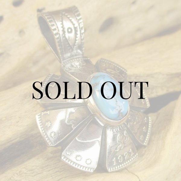 画像3: ナバホ族:Desert Blossom KingmanTurquoise 1Dollar ペンダントトップ (3)