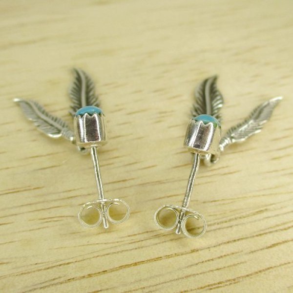 画像3: ナバホ族：ターコイズ＆シルバーフェザー付き ピアス (3)