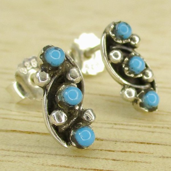 画像2: ナバホ族：ターコイズ付き ピアス (2)