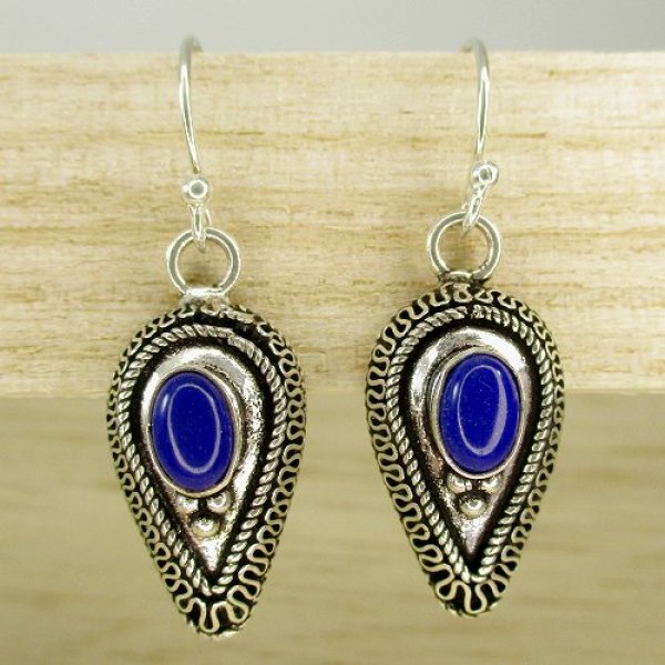画像2: シルバー オールドスタイル ラピスラズリ ピアス (2)