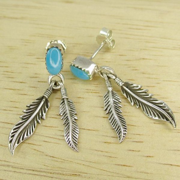 画像5: ナバホ族：ターコイズ＆シルバーフェザー付き ピアス (5)