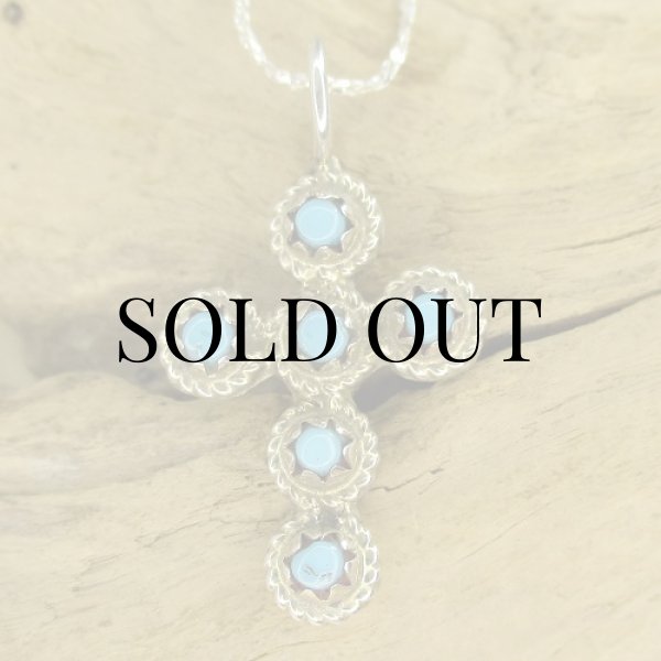 画像2: ナバホ族：ターコイズ付き クロスタイプ ペンダント (2)