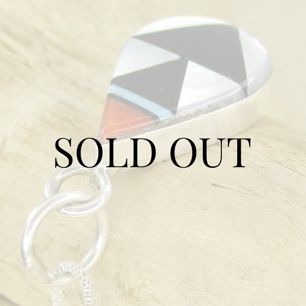 画像5: ズニ族：マルチインレイ ティアドロップ ペンダント (5)