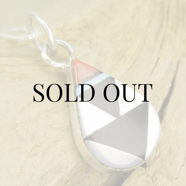 画像3: ズニ族：マルチインレイ ティアドロップ ペンダント (3)