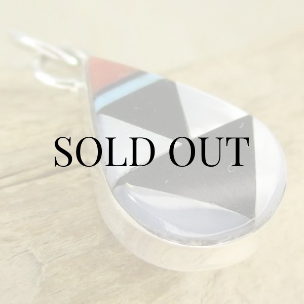 画像8: ズニ族：マルチインレイ ティアドロップ ペンダント (8)