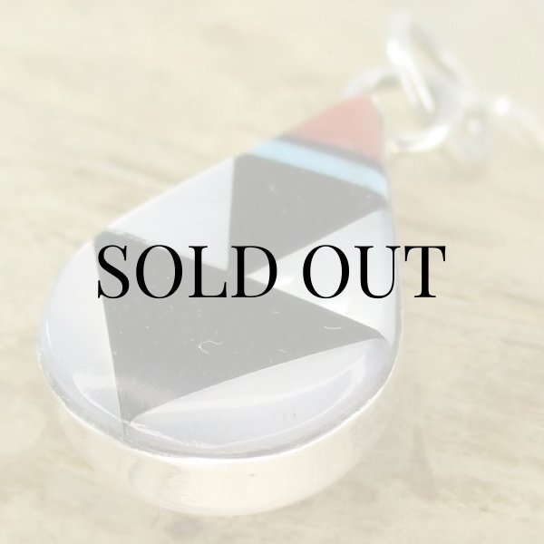 画像7: ズニ族：マルチインレイ ティアドロップ ペンダント (7)